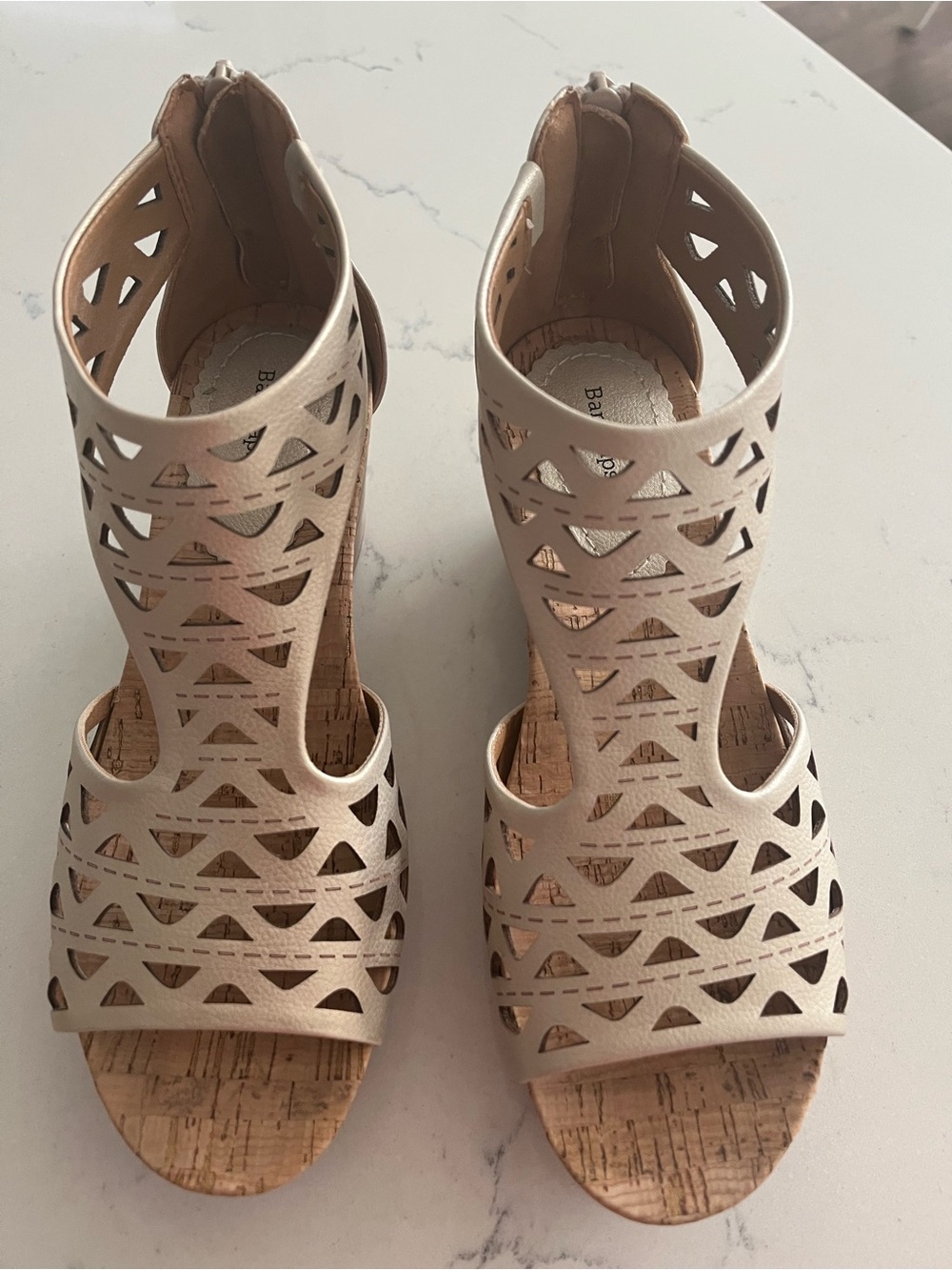 BareTraps Women's Cutout Cork Wedge Sandals in Light Beige